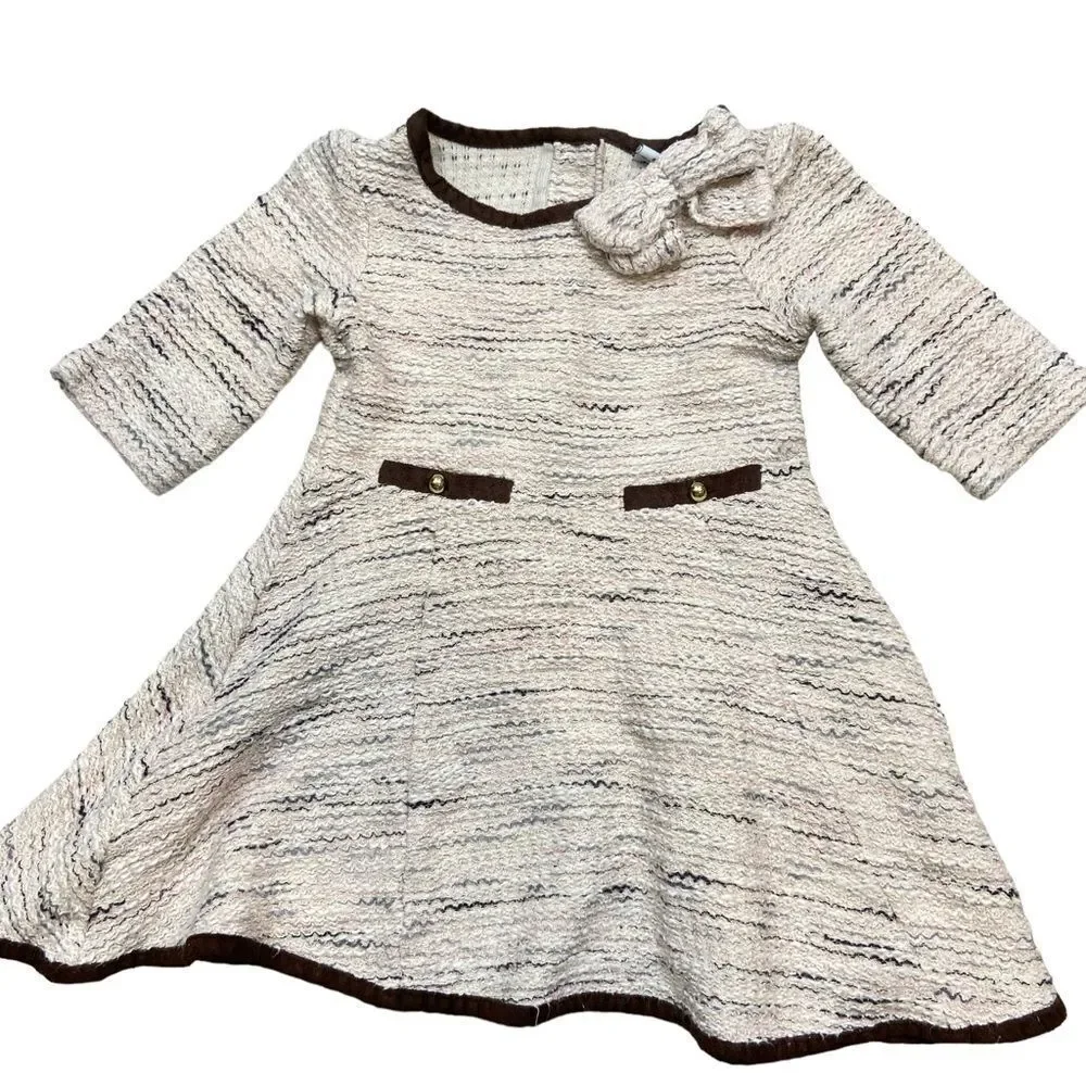 Janie and‎ Jack Sweet Stables Boucle Bow Dress Size 4 Pink and Brown